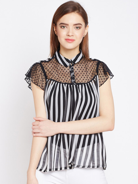 

Oxolloxo Women Black Striped A-Line Top