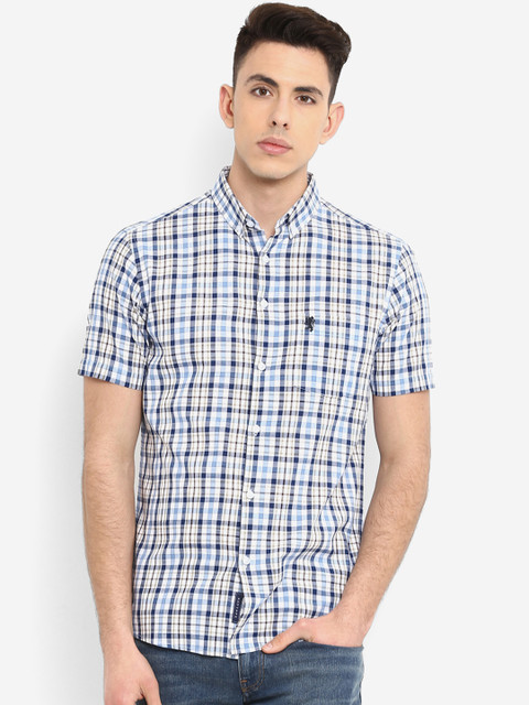 

Red Tape Men Off-White & Blue Regular Fit Checked Casual Shirt