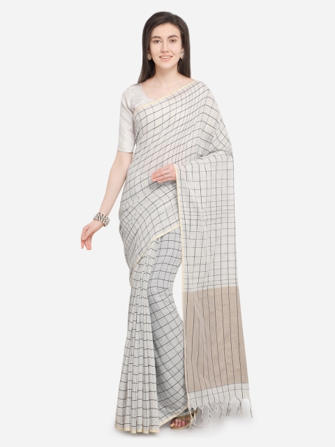 

Triveni Off-White Checked Pure Cotton Saree
