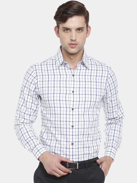 

Double Two Men White & Blue Slim Fit Checked Formal Shirt