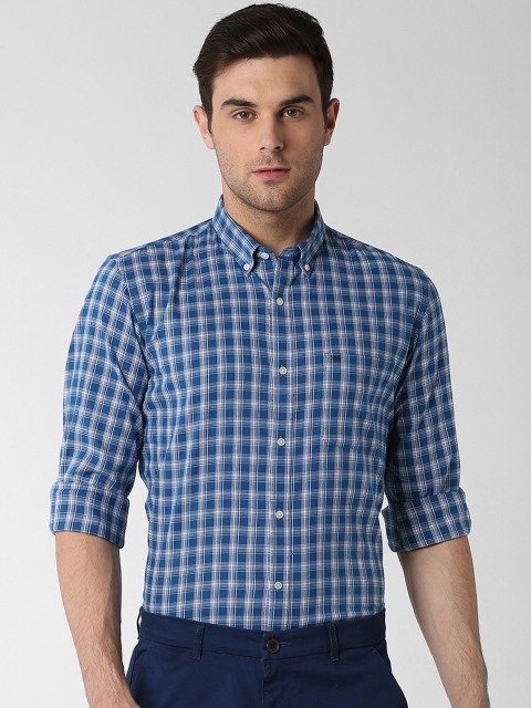

Peter England Casuals Men Blue & White Slim Fit Checked Casual Shirt