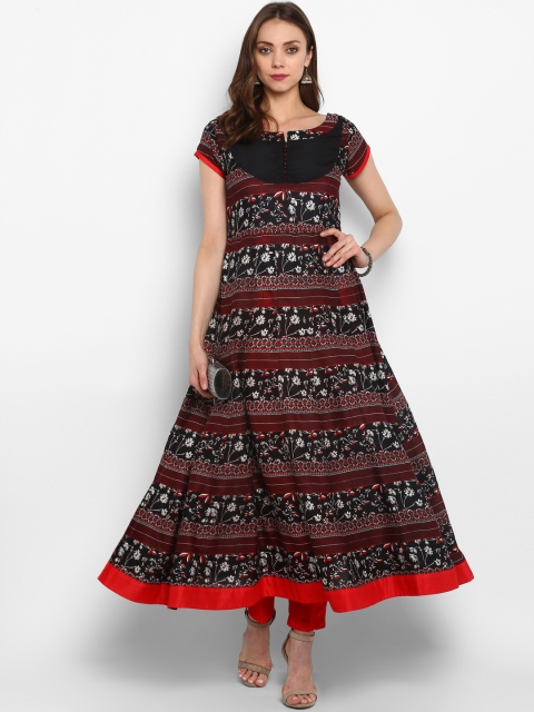

MBE Women Black & White Floral Printed Anarkali Kurta