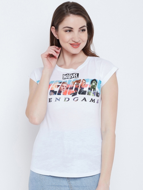

Marvel by Wear Your Mind Women White Printed Round Neck T-shirt