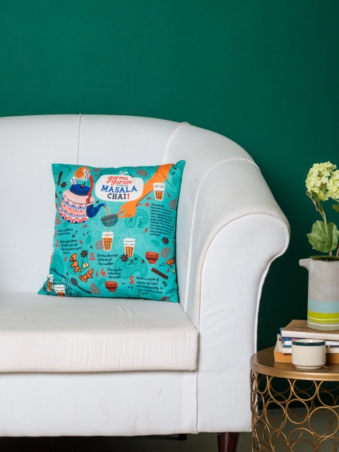 

Chumbak Turquoise Blue Single Quirky Square Cushion Covers
