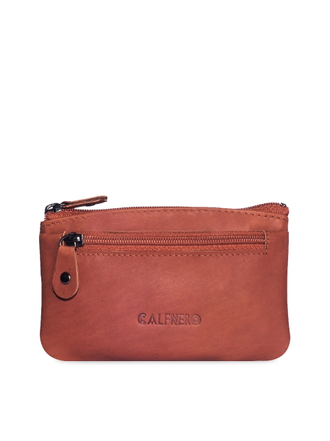 

CALFNERO Unisex Rust Orange Solid Leather Zip Around Wallet