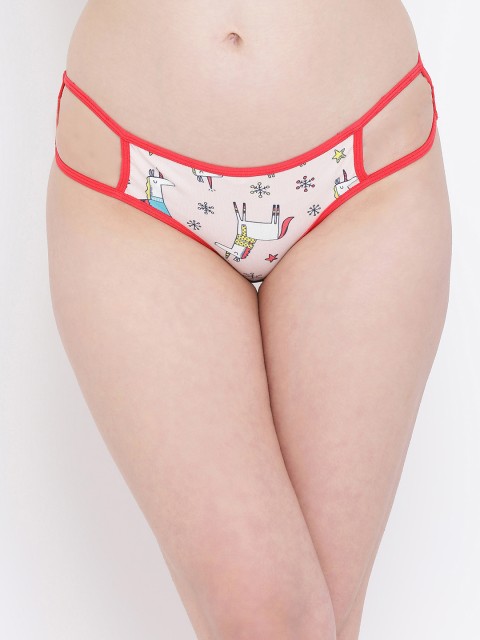

Clovia Women Pink Printed Bikini Briefs PN3094P22XL
