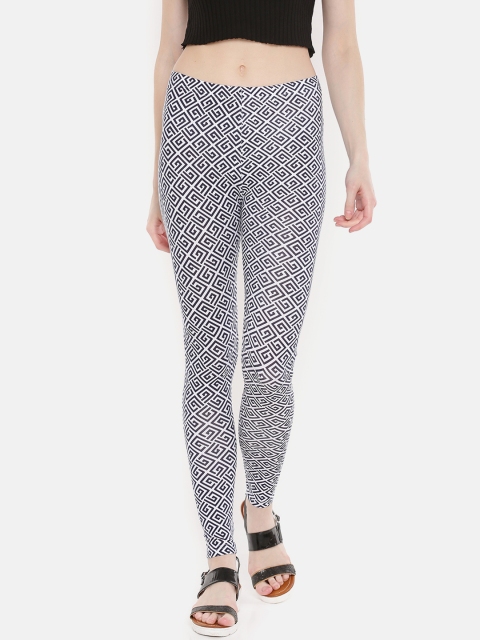 

De Moza Women Black Printed Leggings, Navy blue