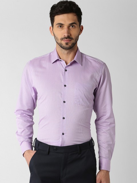 

Peter England Men Purple Regular Fit Checked Formal Shirt