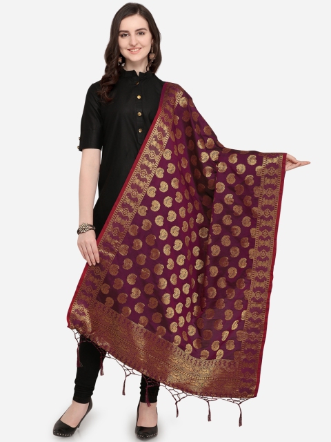 

Satrani Purple & Gold-Toned Woven Design Dupatta