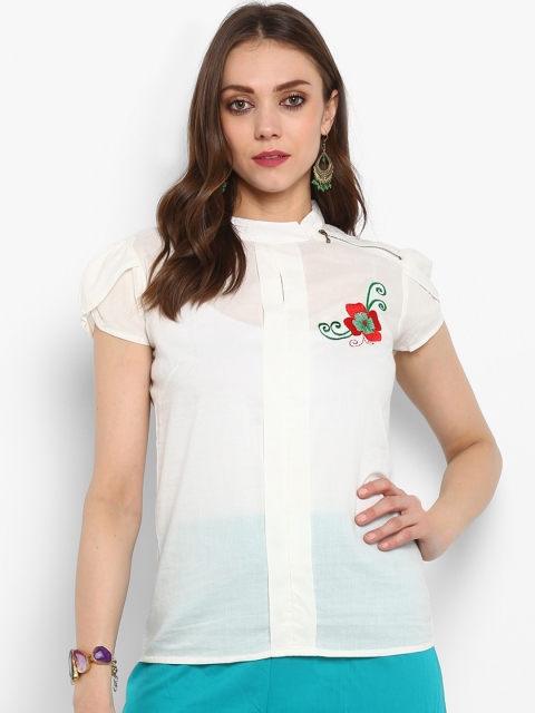 

MBE Women White Self Design Top