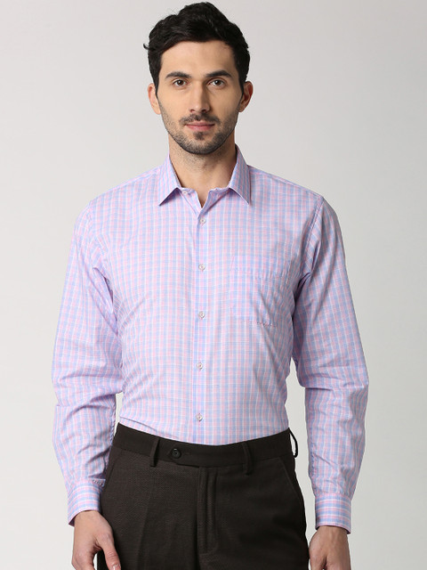 

Peter England Men Blue & Pink Slim Fit Checked Formal Shirt
