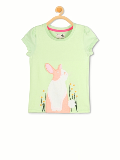 

Cherry Crumble Girls Green Self Design Pure Cotton Top