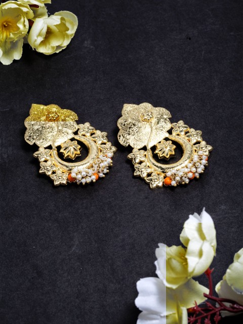 

AKS Gold-Plated Crescent Shaped Handcrafted Drop Earrings