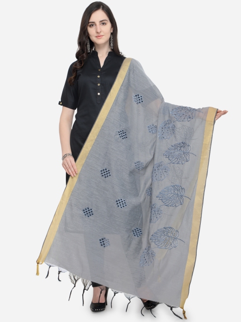 

Satrani Grey & Gold-Toned Embroidered Dupatta