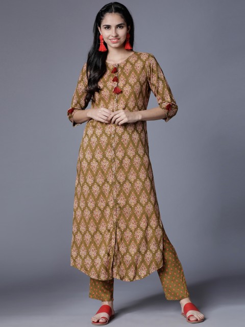 

Vishudh Women Green & Cream-Coloured Printed Kurta with Palazzos