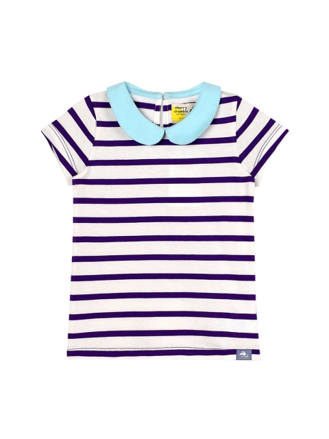 

Cherry Crumble Girls White & Navy Blue Striped Regular Top