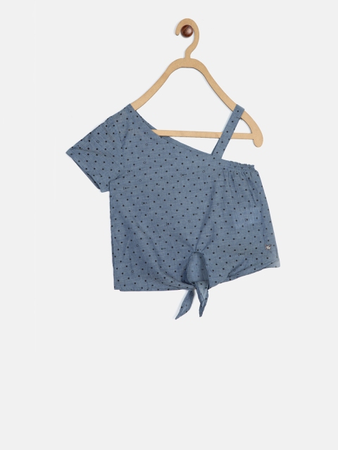 

Blue Giraffe Girls Blue Printed Pure Cotton Top
