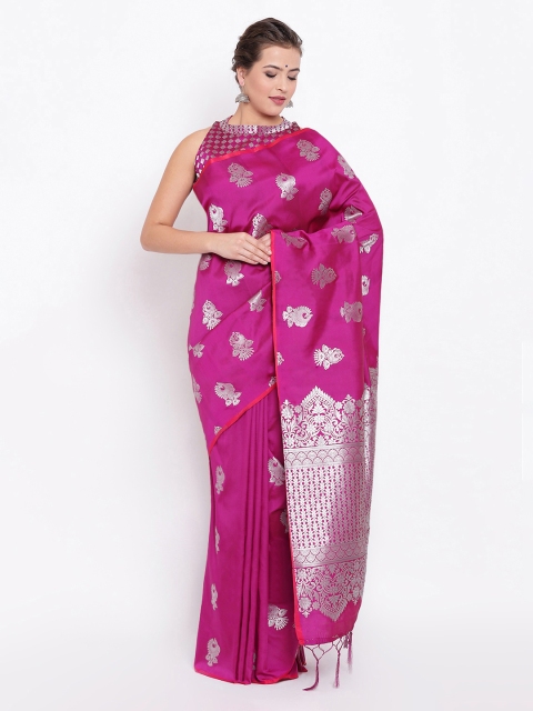 

Kvsfab Purple & Silver-Coloured Silk Blend Woven Design Saree