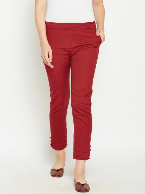 

Be Indi Women Red Regular Fit Solid Cigarette Trousers