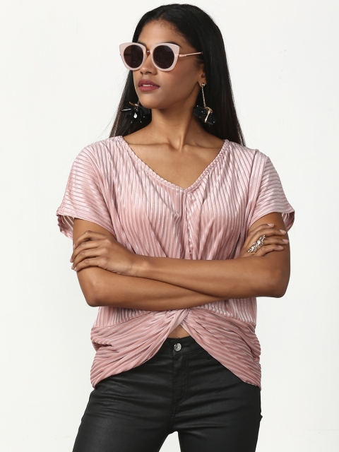 

Miss Bennett Women Peach-Coloured Self-Design Cinched Waist Top