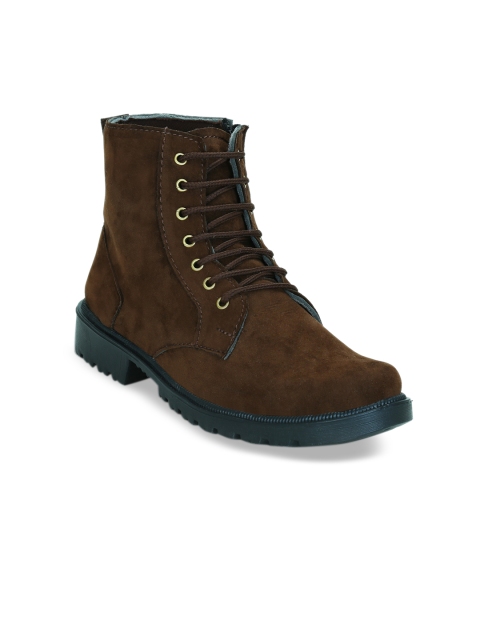 

Get Glamr Men Brown Solid Leather High-Top Flat Boots