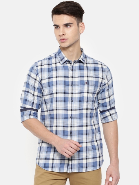 

COOL COLORS Men Blue & White Slim Fit Checked Casual Shirt