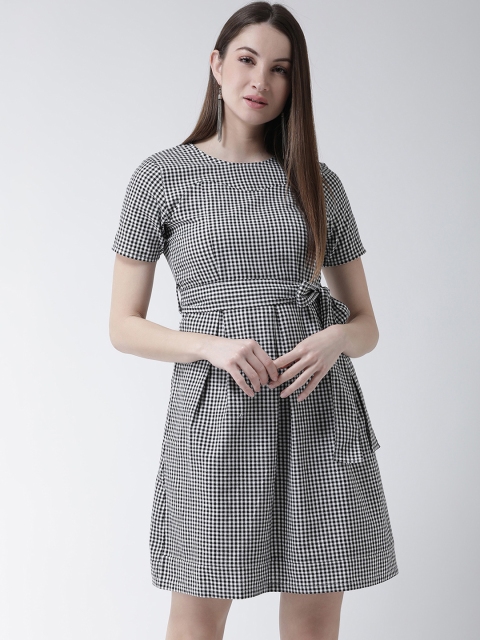 

MsFQ Women Black Checked Fit and Flare Dress