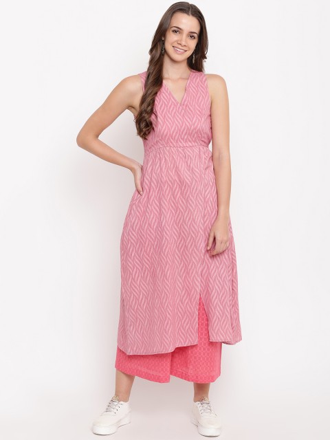 

trueBrowns Women Pink Self Design Kurta with Palazzos