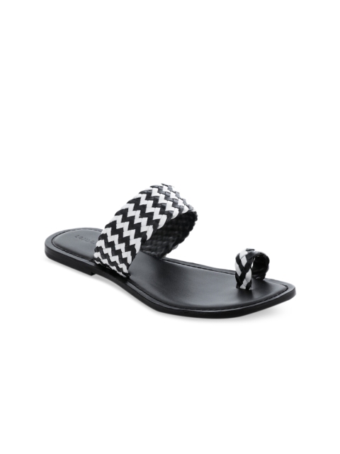 

London Rag Women Black Woven Design Leather One Toe Flats