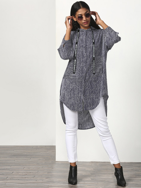 

Miss Bennett Women Navy Blue & White Regular Fit Striped Casual Shirt