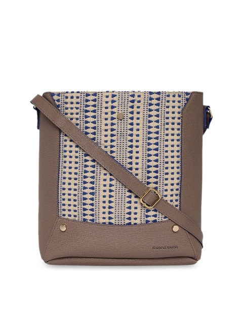 

Kanvas Katha Taupe & Blue Self Design Sling Bag