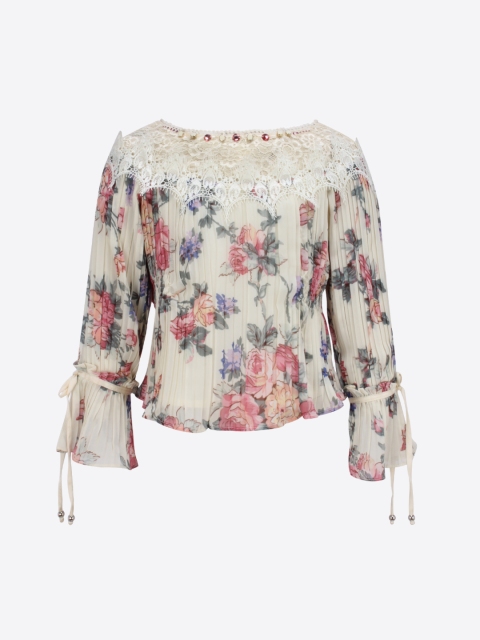 

CUTECUMBER Girls Cream-Coloured & Purple Printed Top