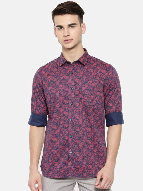 

COOL COLORS Men Navy Blue & Red Slim Fit Printed Casual Shirt