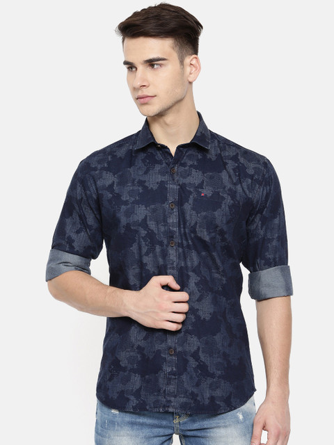 

COOL COLORS Men Navy Blue Slim Fit Printed Casual Shirt