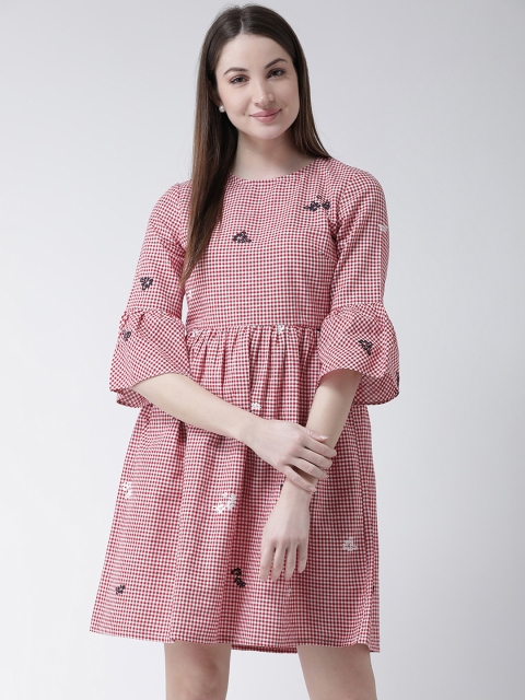 

MsFQ Women Red Checked Fit and Flare Dress