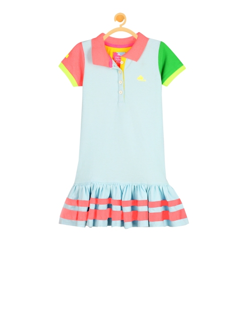Cherry Crumble Girls Blue Colourblocked T-shirt Dress
