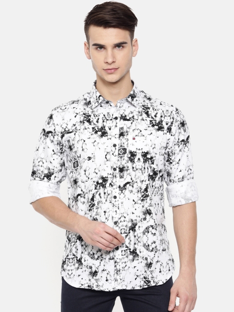 

COOL COLORS Men White & Black Slim Fit Printed Casual Shirt