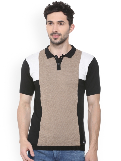 

People Men Brown Colourblocked Polo Collar T-shirt