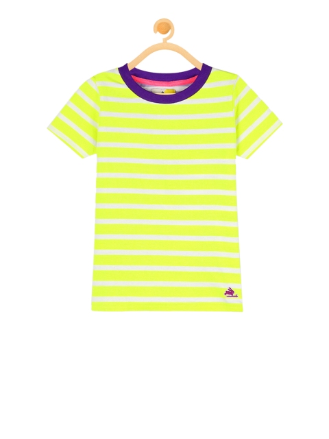 Cherry Crumble Unisex Fluorescent Green Striped Round Neck T-shirt