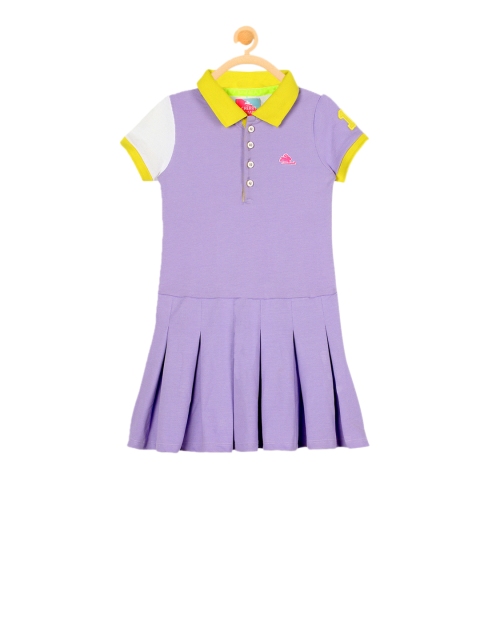 Cherry Crumble Girls Purple Colourblocked T-shirt Dress
