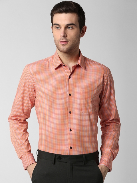 

Peter England Men Orange & White Regular Fit Checked Formal Shirt