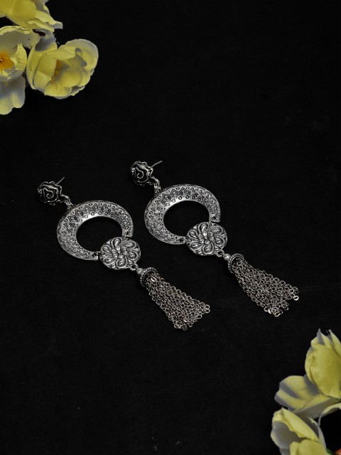 

AKS Silver-Toned Crescent Shaped Drop Earrings