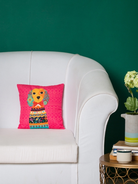 

Chumbak Pink Printed Quirky Square Cushion Cover