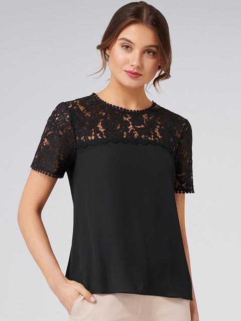 

Forever New Women Black Self Design A-Line Top