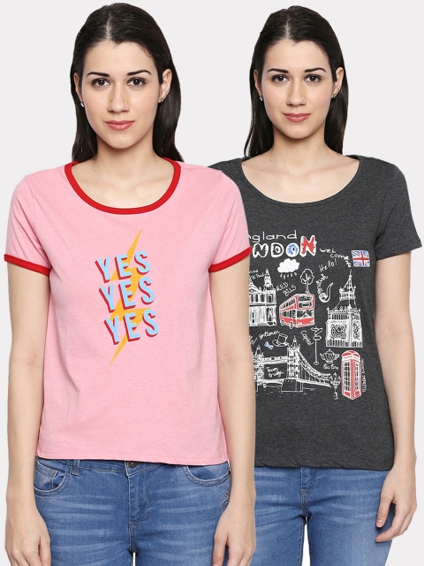 

Honey by Pantaloons Women Pack of 2 Printed Round Neck T-shirt, Multi