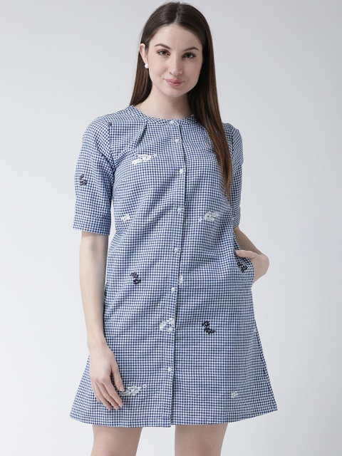 

MsFQ Women Blue & White Checked Shirt Dress