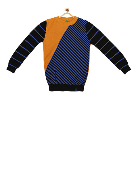 

United Colors of Benetton Boys Mustard & Blue Colourblocked Sweater