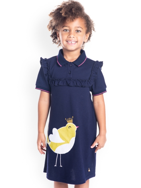 

Cherry Crumble Girls Navy Blue Solid T-shirt Dress