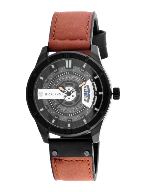 

GIORDANO Men Black Leather Analogue Watch C1112-01