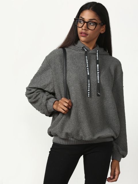 

Miss Bennett Women Grey Solid Hooded Sweatshirt